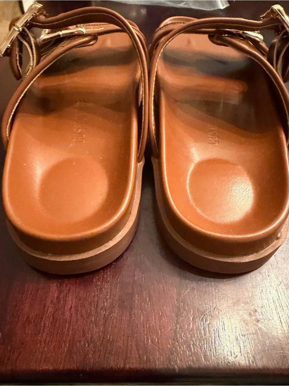 Cushionaire Loft Quilted Cognac Double Buckle Slide Sandals Size 7.5 - Picture 6 of 9